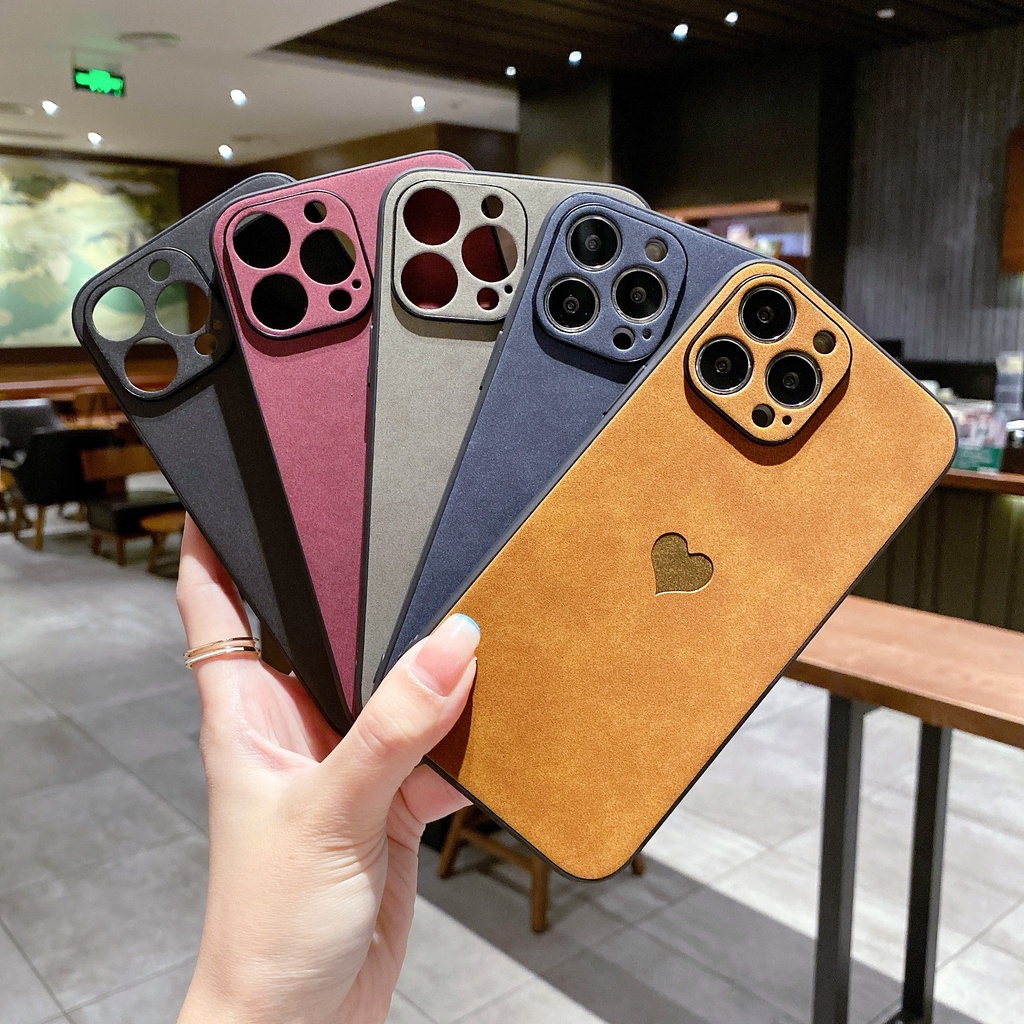 Ốp Điện Thoại Da Họa Tiết Trái Tim Cho iPhone 11 12 13 14 pro max