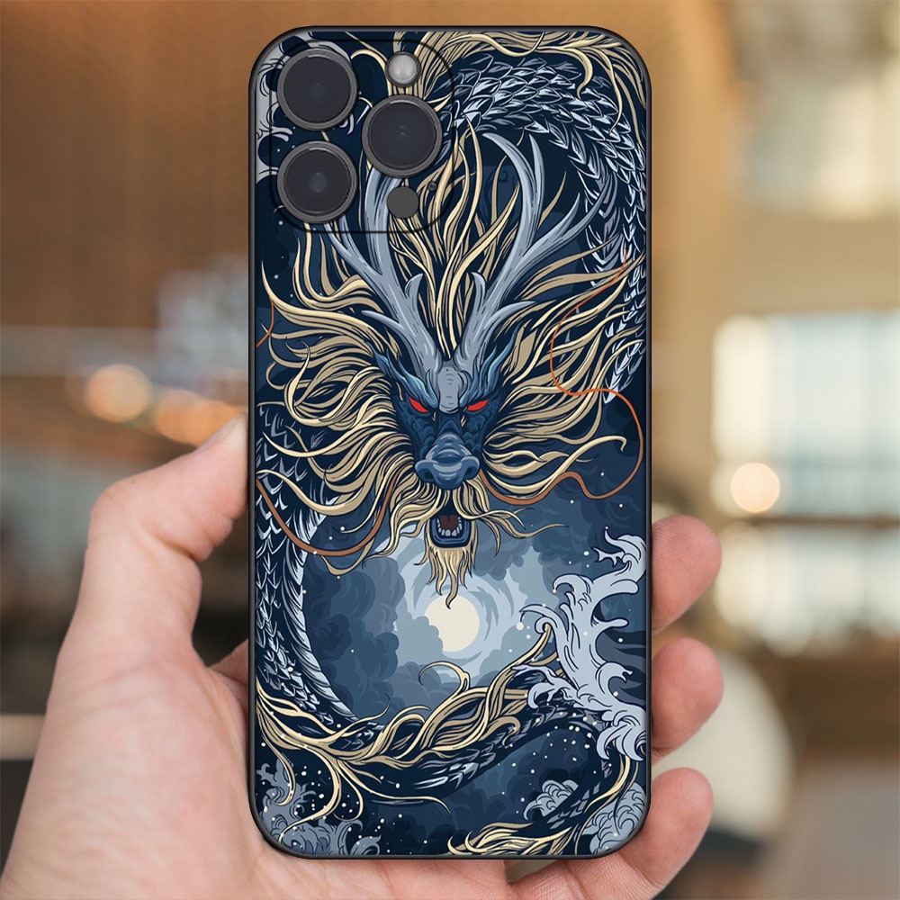 Ốp lưng iPhone 13 Pro Max dẻo đen cạnh vuông in hình Rồng Sang Trọng Tài Lộc May Mắn
