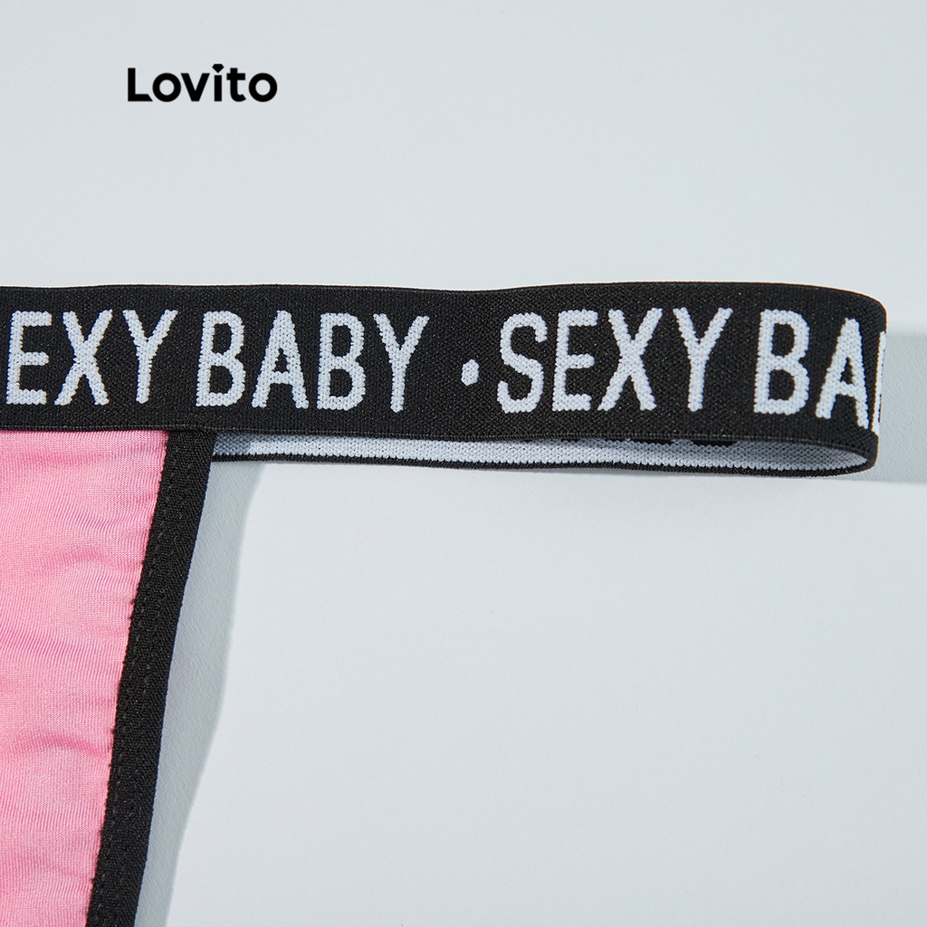 Set đồ bơi hai mảnh Lovito in chữ phong cách sexy L00307 (Màu hồng/xám)