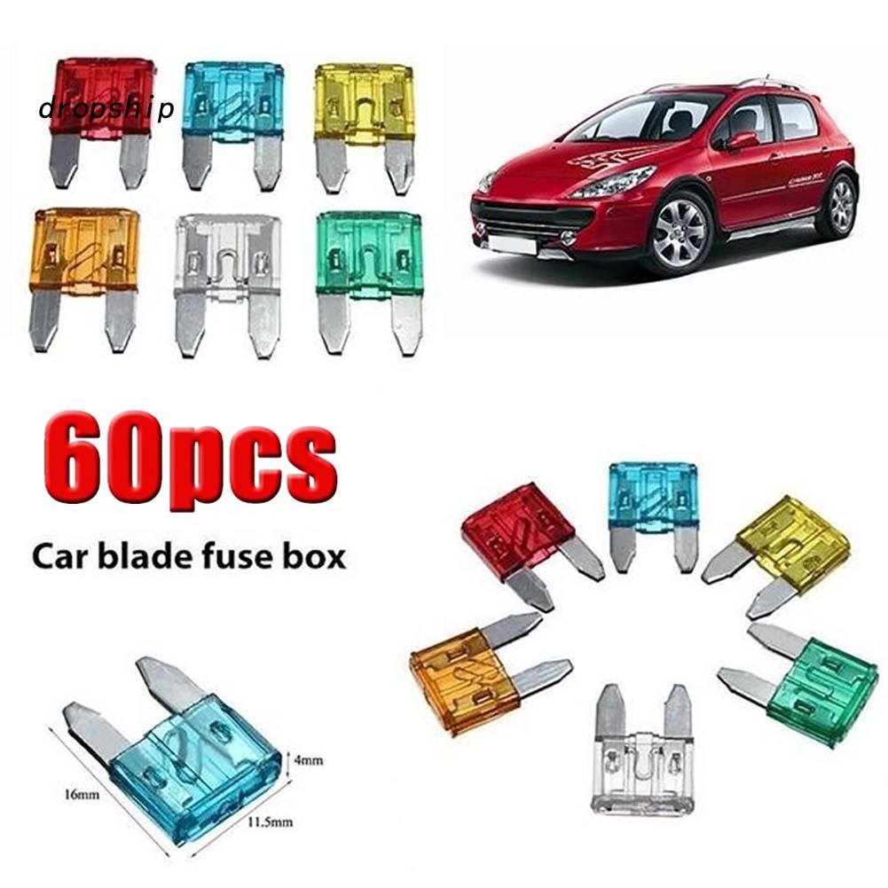Set 60 Cầu Chì Lưỡi Mini 5A 10A 15A 20A 25A 30A Cho Xe Hơi Xe Tải