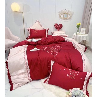 Set chăn ga gối lụa 60s beatiful cao cấp 7 món - chăn ga lụa cưới - chăn ga lụa màu đỏ rực rỡ mùa cưới