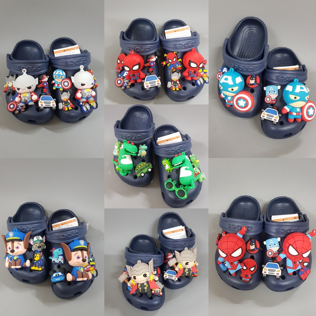 Dép sục Cross Classic cho bé trai bé gái trẻ em màu Xanh than, giày Clog Kid nam nữ xuất khẩu gắn Sticker Vip -HannaKids