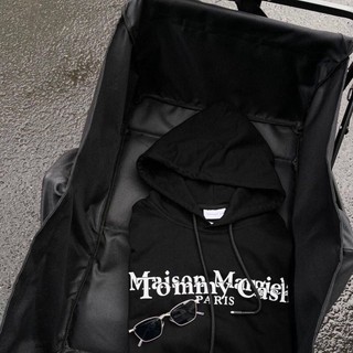 MM6 Maison Margiela reflective letter printed black hooded sweater loose men's and women's hoodie Terry