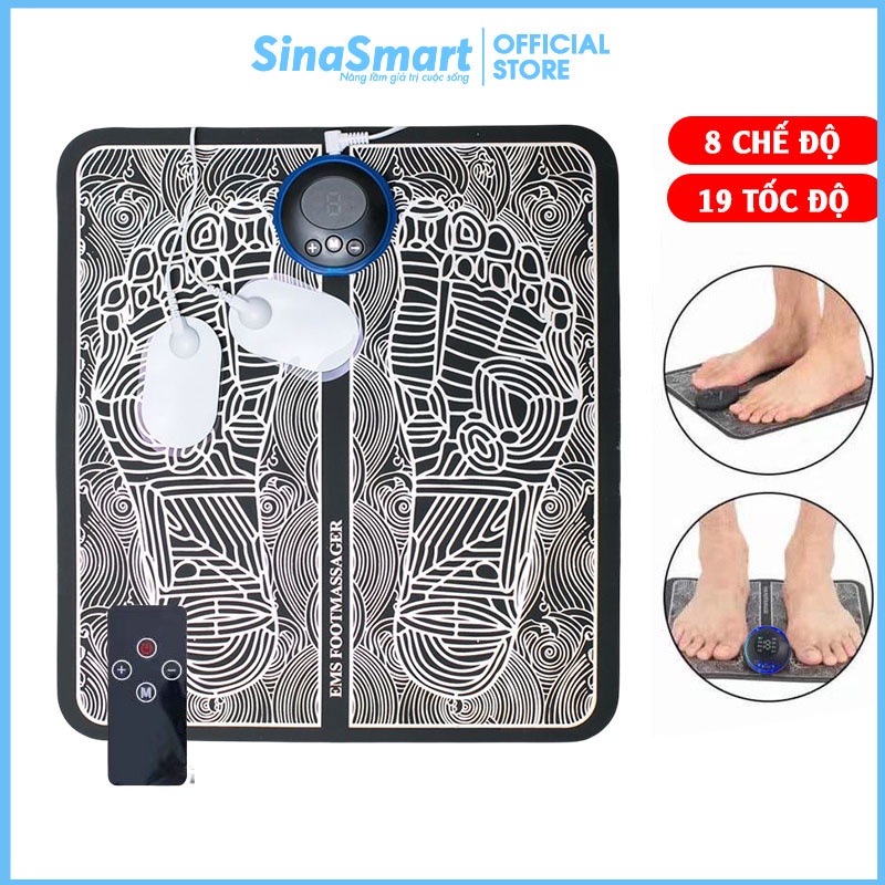 Thảm massage chân kèm MIẾNG DÁN ĐIỆN CỰC có màn hình LED hiển thị giúp giảm TÊ NHỨC MỎI bàn chân và xoa bóp các vùng cơ