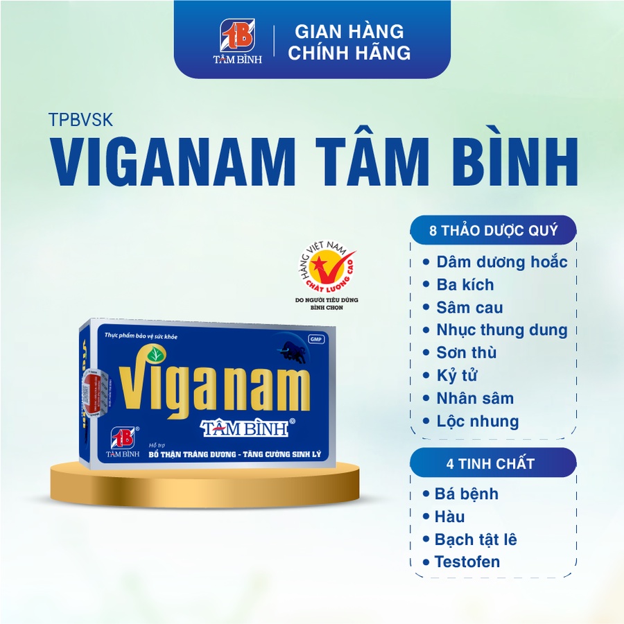 [Chính hãng] Viganam Tâm Bình - Hỗ trợ tăng cường sinh lý nam, tăng testosterone, sức khỏe nam giới, giảm tiểu đêm