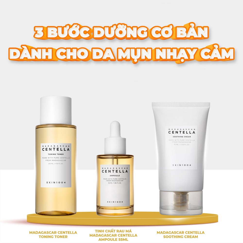 Bộ 3 Sản Phẩm Dưỡng Da Giảm Mụn Phục Hồi Da Làm Mờ Thâm Skin1004 Madagascar Centella (Toner + Serum + Cream Soothing)