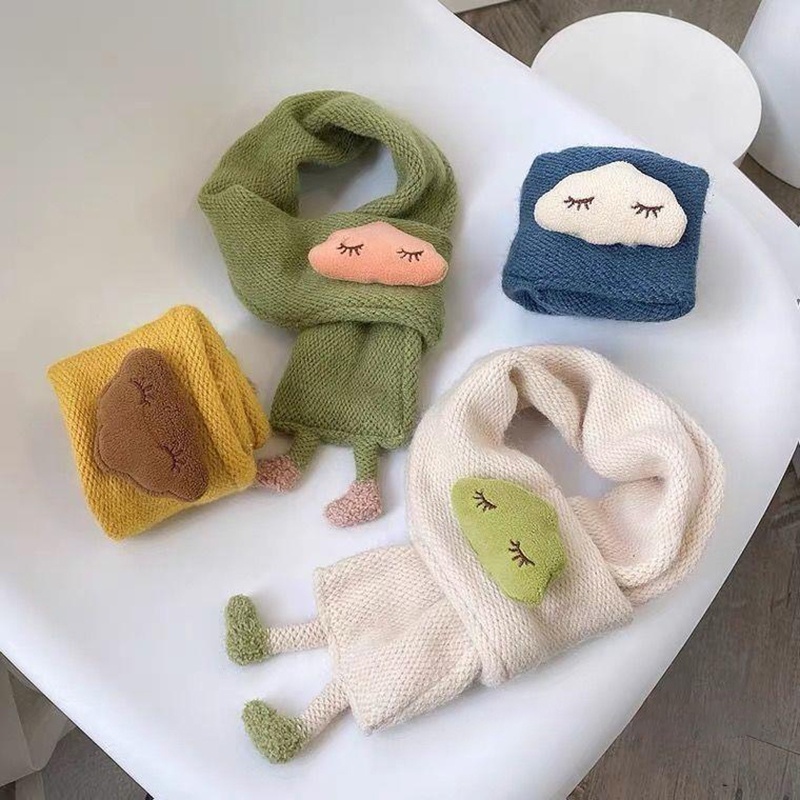 Khăn Choàng Cổ Đan Len Dày Dặn Giữ Ấm Mùa Đông In Họa Tiết Hoạt Hình Đám Mây Phong Cách Hàn Quốc Cho Bé