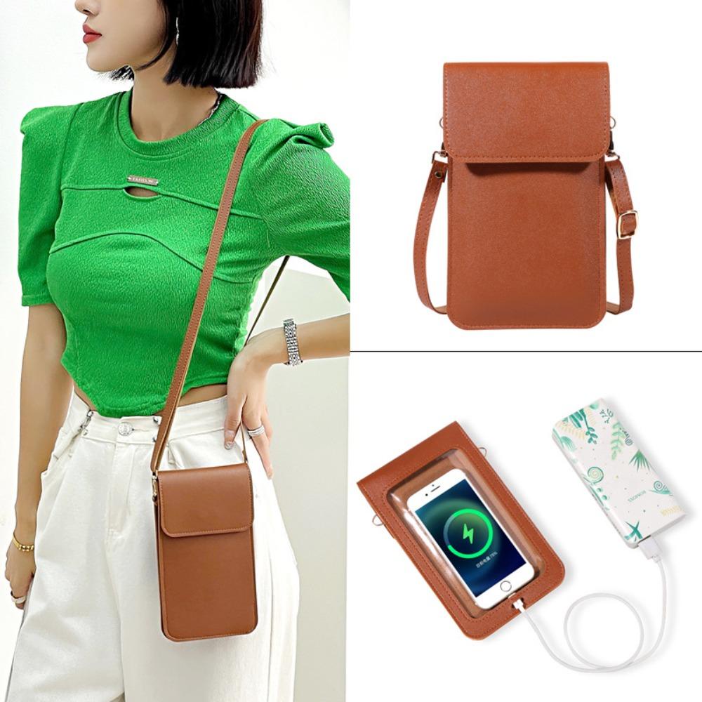 Túi Đeo Chéo Da PU Hình Vuông Cỡ Lớn Đựng Điện Thoại Kèm Lỗ Sạc Tiện Dụng Giá Đỡ