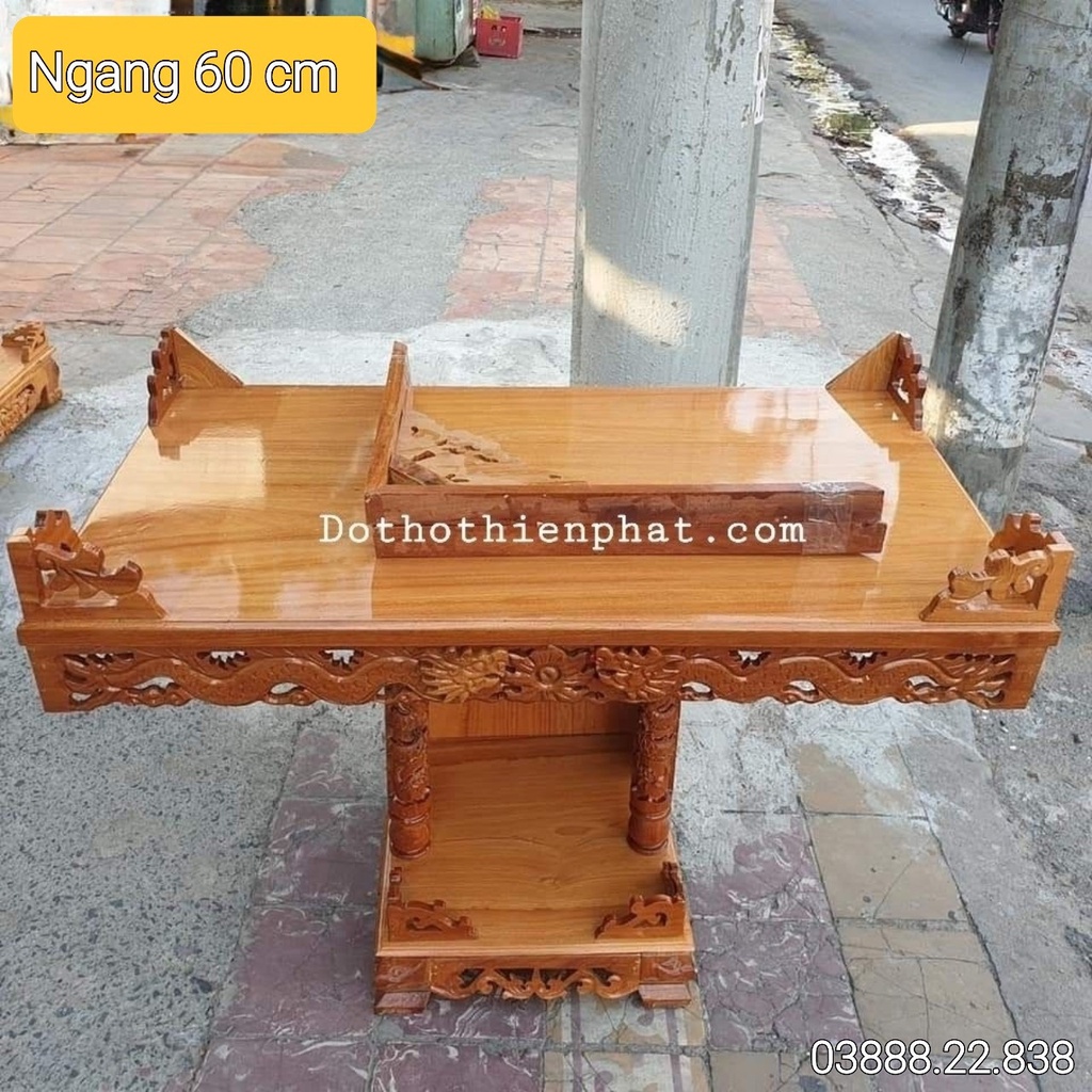 Bàn thờ treo tường gỗ căm xe mặt gỗ gõ đỏ ngang 60 cm