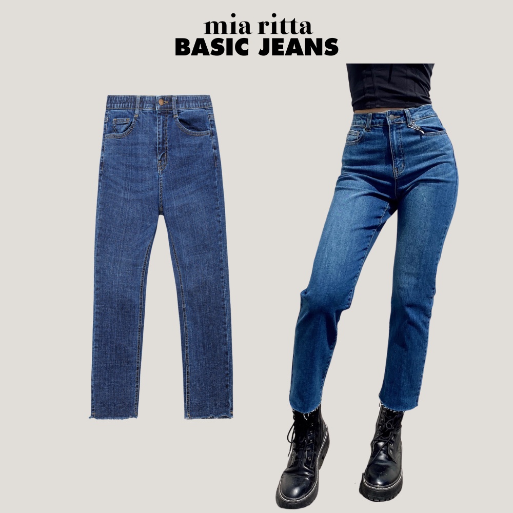 Quần jeans basic Mia Ritta J465 quần jean ống đứng cạp cao basic