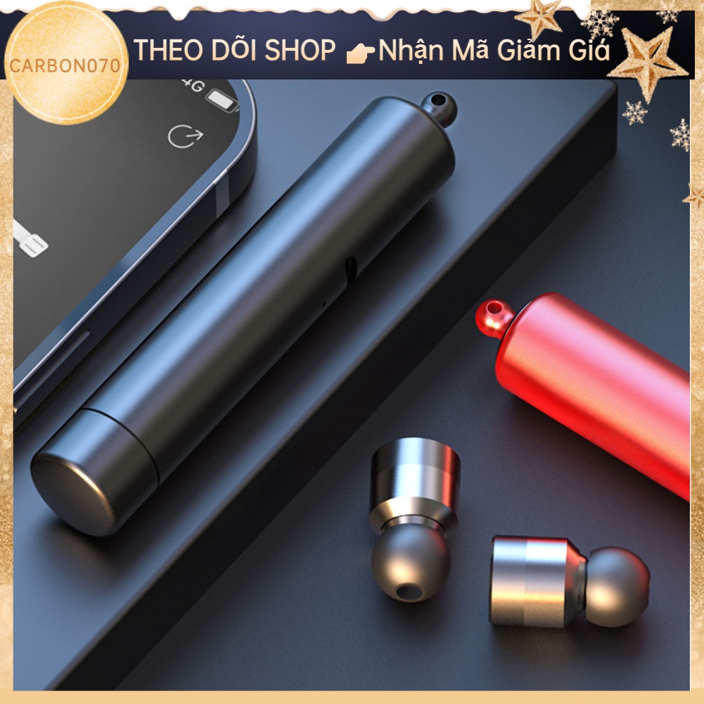Tai nghe Bluetooth không dây nhỏ Hình mặt dây chuyền có vỏ kim loại để thể thao ngoài trời【Carbon070】