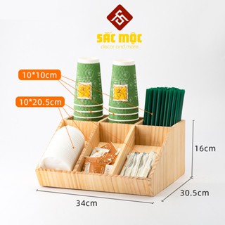 Kệ Đựng Ly Cốc (LN85-21) Ly Trà Sữa, Ly Giấy, Ly Nhựa, Đựng Túi Trà, Đựng Ống Hút Bằng Gỗ Thông Cao Cấp