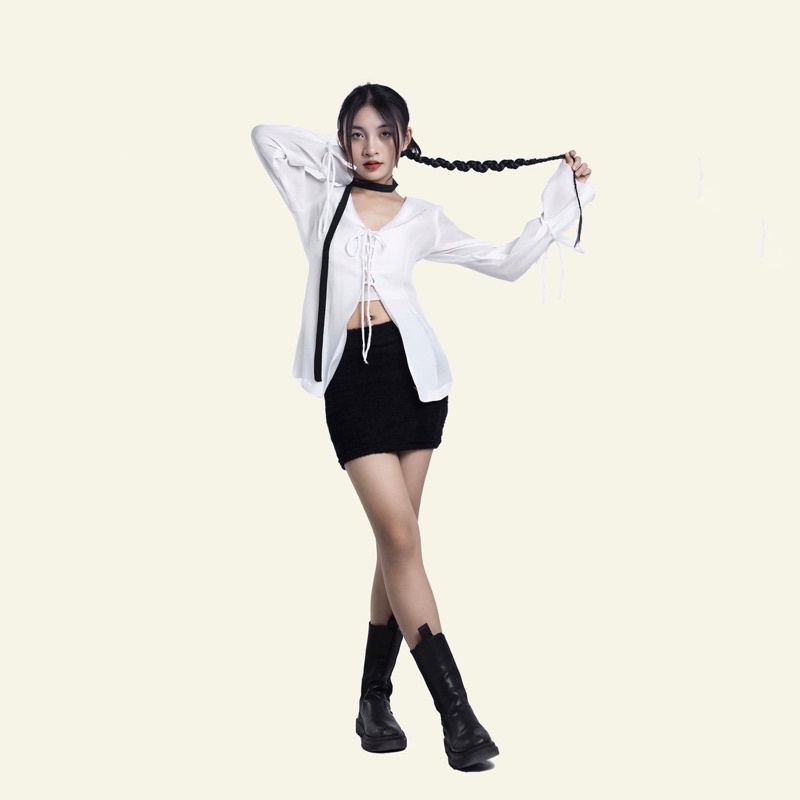 Áo dài tay buộc dây Ribbon Shirt