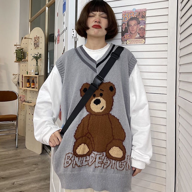 Áo Len Không Tay Cổ Chữ V Thiết Kế Mới Thời Trang Mùa Thu Đông Theo Phong Cách Nhật Bản Cho Nữ