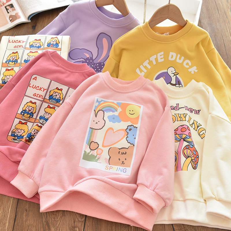 Áo sweater Cổ Tròn Họa Tiết Hoạt Hình Xinh Xắn Theo Phong Cách Xuân Thu Dành Cho Bé