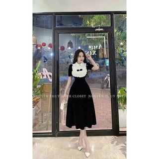 Bigsize đầm nhung bèo đính nơ dáng dài 55-95kg