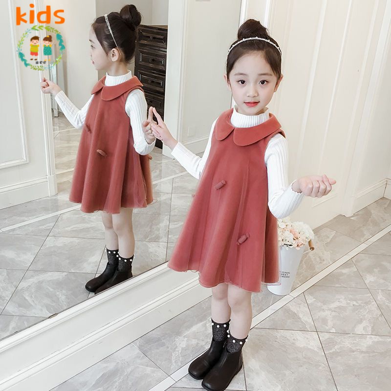 Bộ Áo Sơ Mi + Đầm Không Tay Phong Cách Hàn Quốc Thời Trang Xuân Thu Mới Cho Bé Gái 3-5 - 8-10 - 12-13 Tuổi