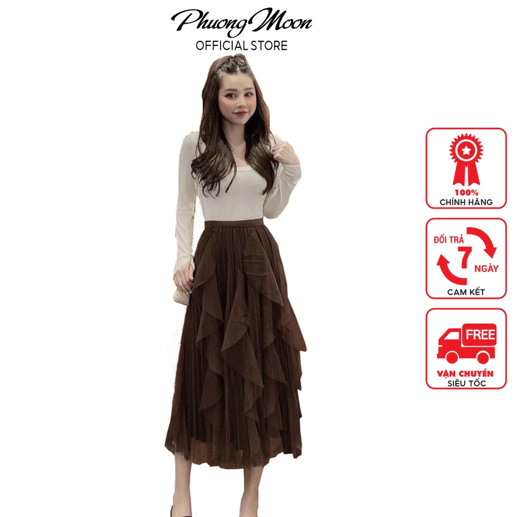 Chân váy dài PHUONGMOON chất liệu voan dày đẹp dáng dài hàng loại 1