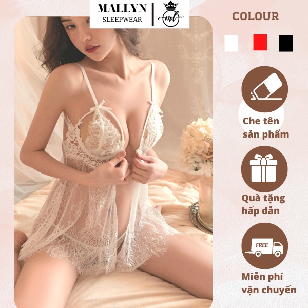 Váy ngủ, đầm ngủ  MALLYN chất ren mềm mịn ,thoải mái phong cách sexy freesize ML8536