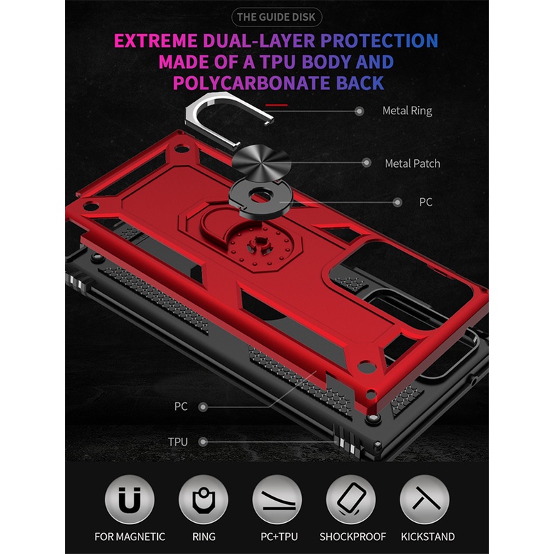 Ốp Điện Thoại TPU + PC Bề Mặt Nhám Có Khuyên Nam Châm Gắn Xe Hơi Chống Sốc Cho Samsung Galaxy Note 20 Ultra / Note 10 Plus