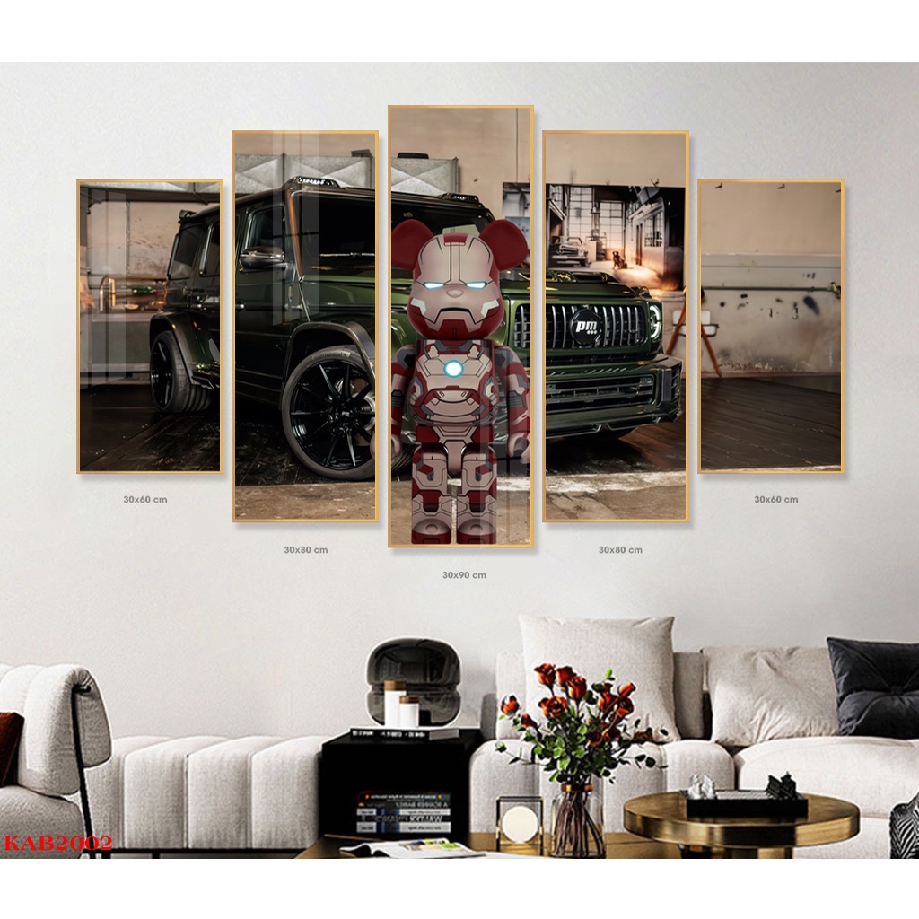 [CAO CẤP] Bộ 5 Tranh Treo tường Tráng Gương CAO CẤP Gấu Bearbrick Kaws Robot Siêu Xe Toys Decor Salon Phòng Làm Việc