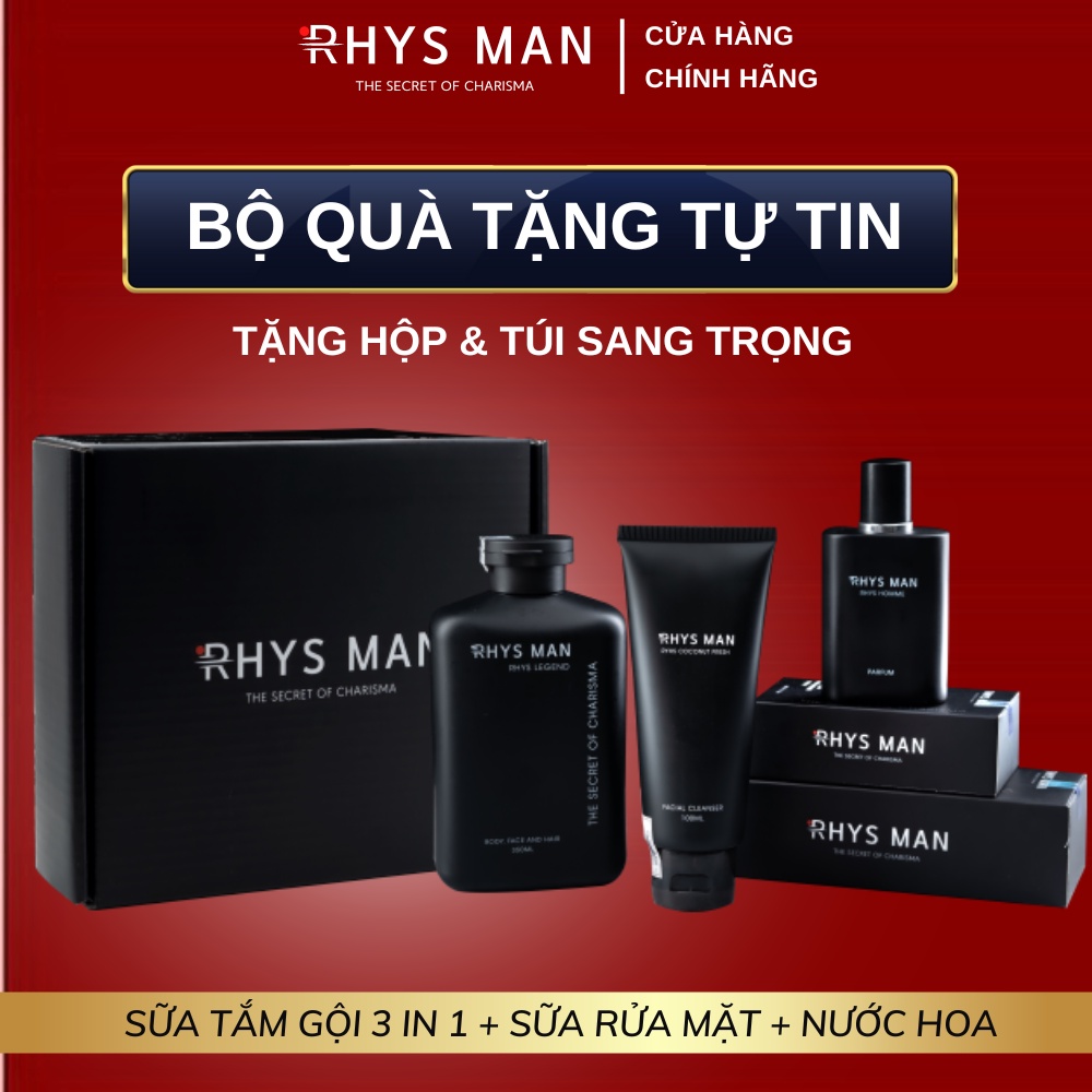 Bộ quà tặng nam Sữa rửa mặt nam & Sữa tắm gội nam 3 in 1 & Nước hoa nam RHYS MAN - Hàng chính hãng