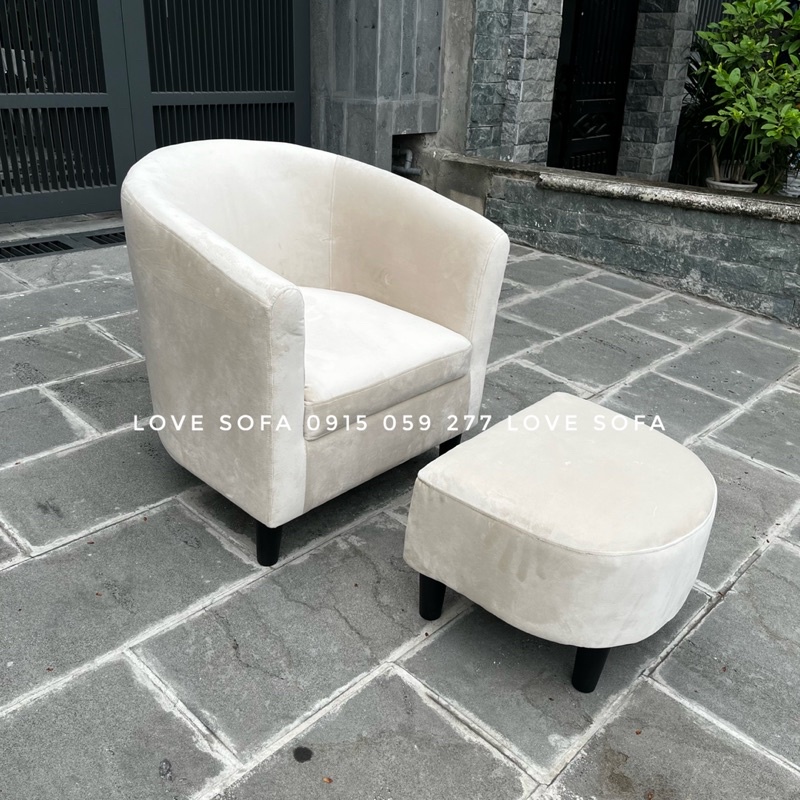 Bộ ghế thư giãn cho một người ngồi kèm đôn nhỏ nhung trắng kem sang trọng giao toàn quốc
