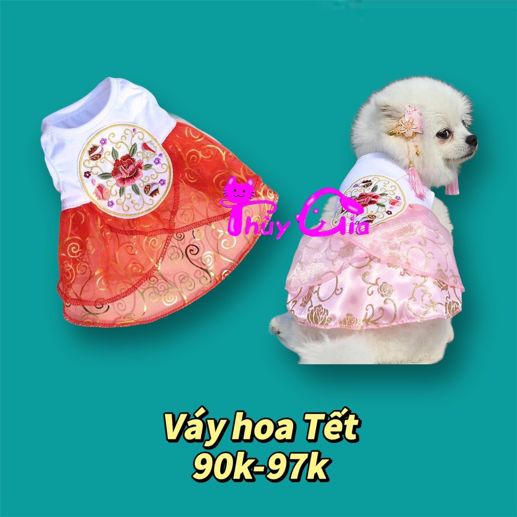 Đầm Cotton Phối Ren Thoáng Khí Thêu Họa Tiết Phong Cách Trung Hoa Thời Trang Xuân Hè Cho Thú Cưng
