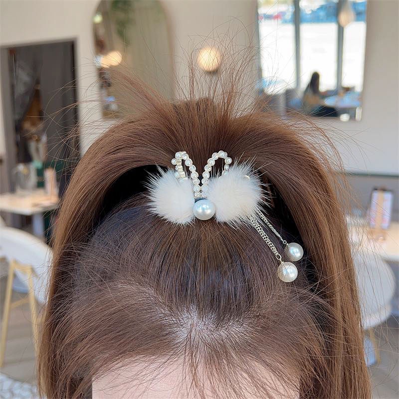 Kẹp Tóc Hình Tai Thỏ Bằng Lông Nhung Thời Trang Thu Đông Dành Cho Nữ