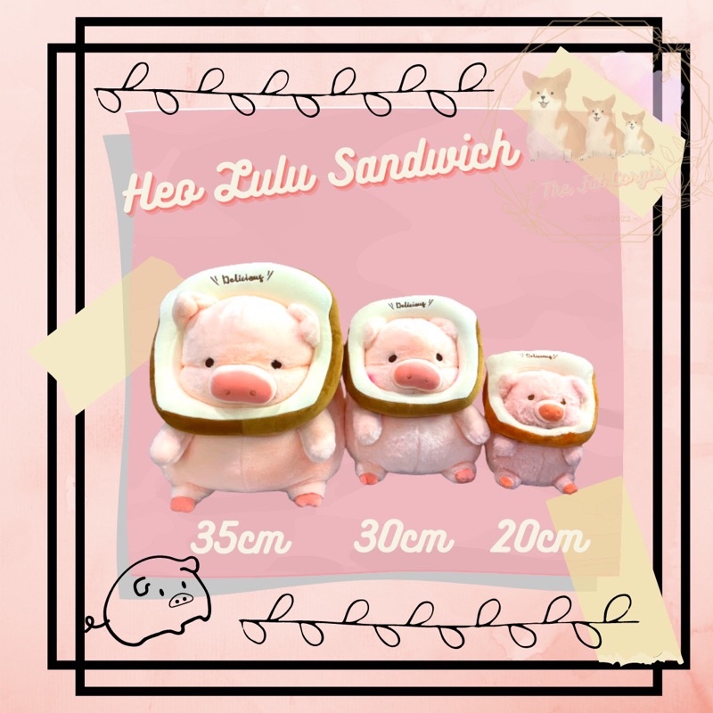 Gấu bông heo lợn Lulu Pig đội bánh mì sandwich lông xù mịn mập ú đáng yêu