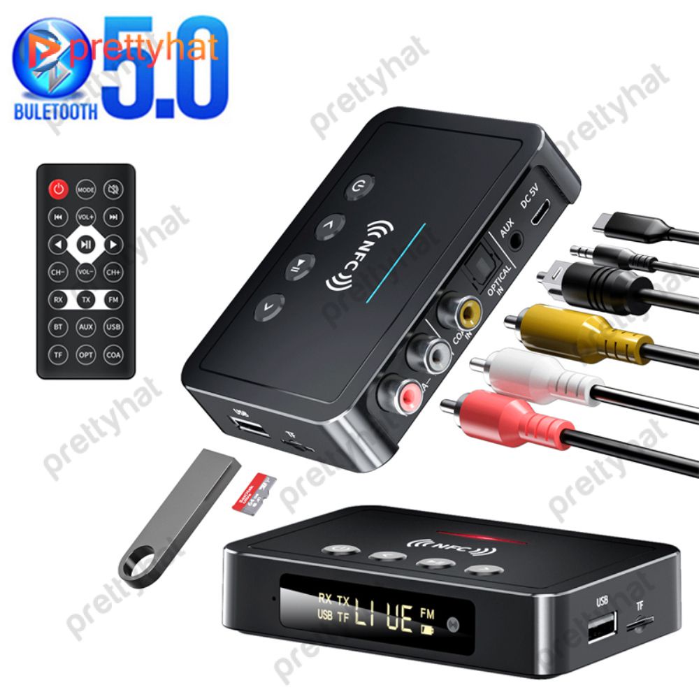 Đầu Nhận Bluetooth 5.0 Bộ Phát FM Stereo AUX 3.5Mm Jack RCA Quang Không Dây NFC Kết Nối Âm Thanh Bluetooth Cho Tivi PC tai Nghe Prettyhat