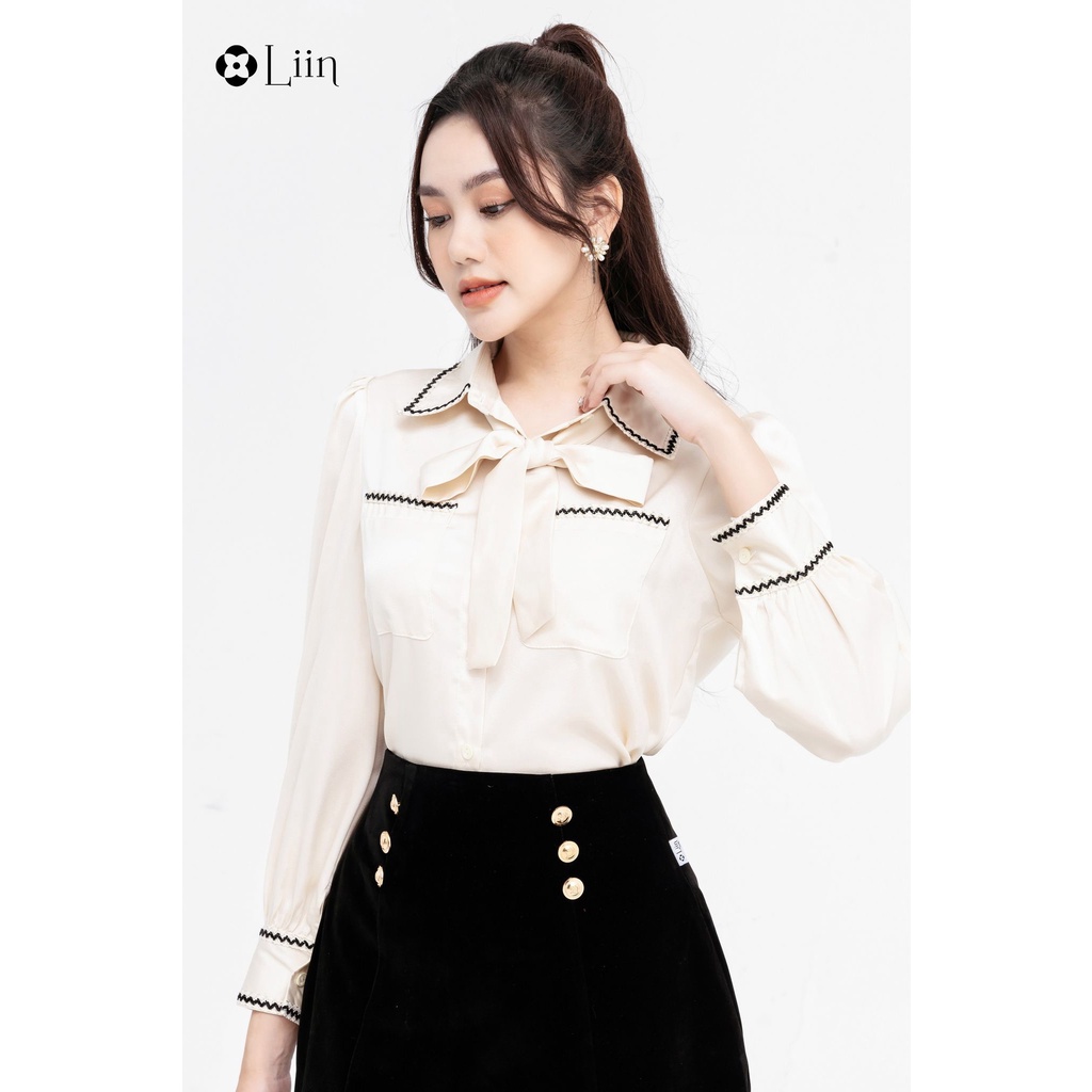 Áo lụa kem cổ nơ tiểu thư sang chảnh Liin Clothing SM4761