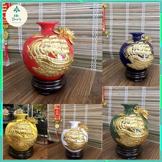[⭐GIÀU SANG] Bình hút tài lộc, lọ hoa hút tài lộc thuận buồm xuôi gió dát vàng cao 18cm ( tặng chân đế)