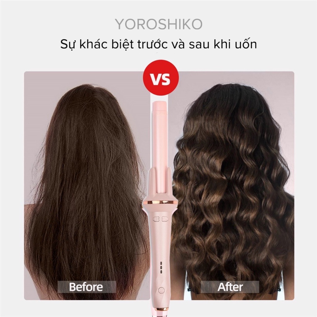 Máy uốn tóc xoăn tự động Yoroshiko làm xoăn mini 3 trục sóng chất liệu gốm sứ đường kính uốn 28mm
