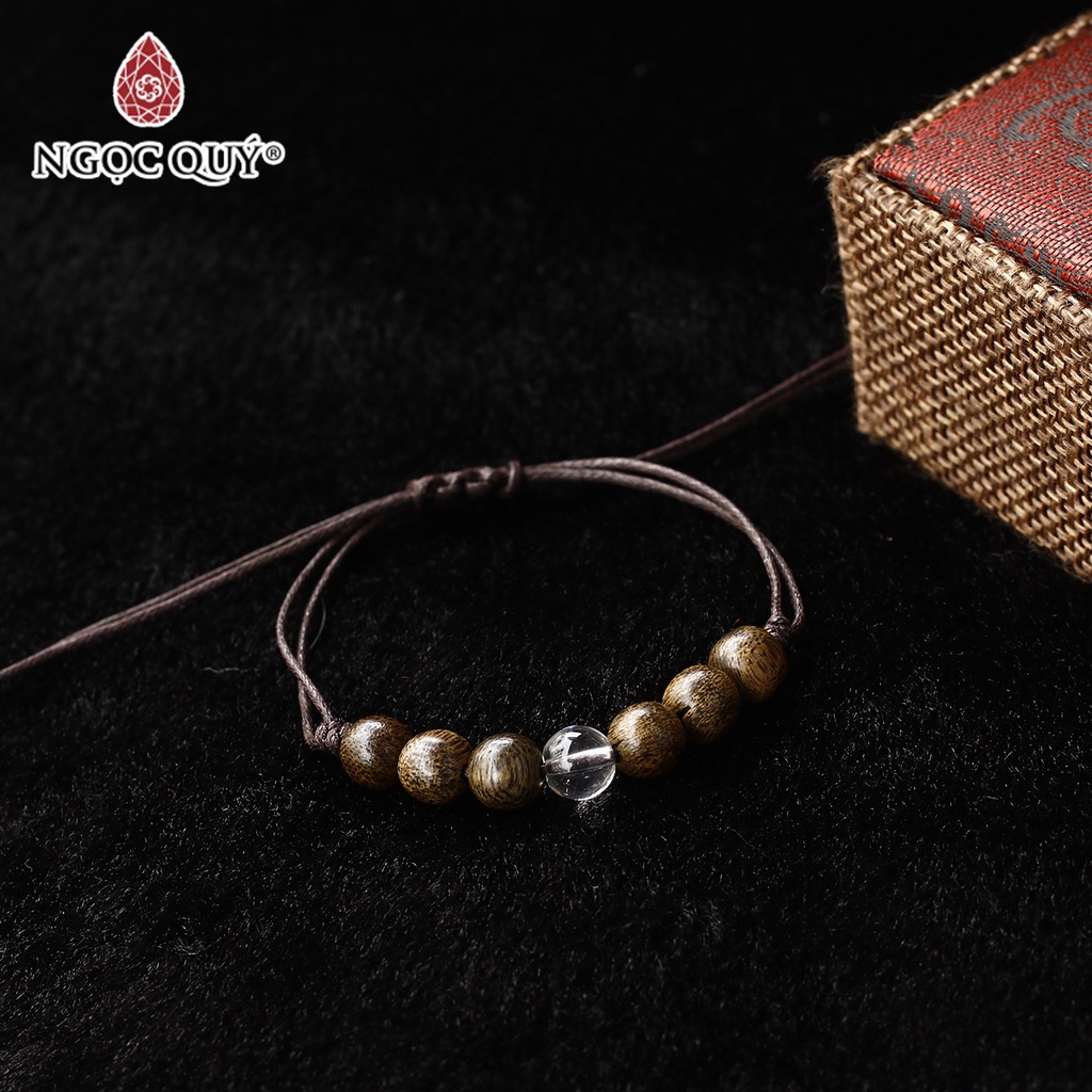 Vòng Trầm Hương thắt dây phối đá mã não trắng hạt trầm tốc 8mm - Ngọc Quý