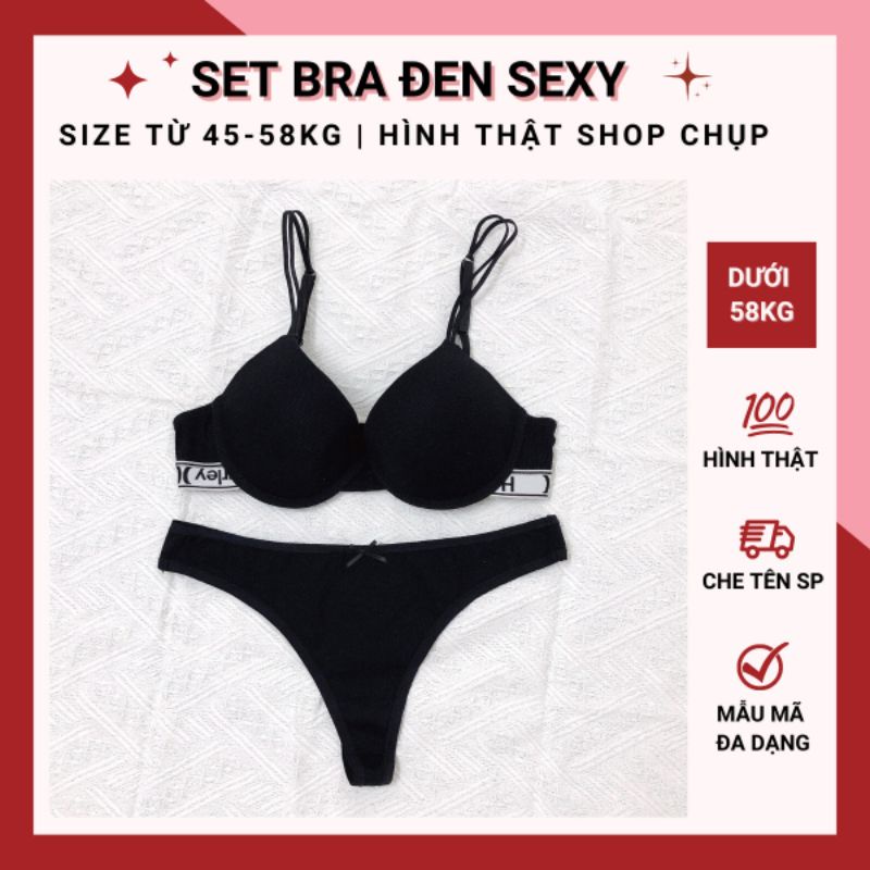 Set Áo Lót Hiệu Hurley Thun Gân, Viền Chữ Sexy, Nội Y Có Gọng, Mút Mỏng Nâng Nhẹ