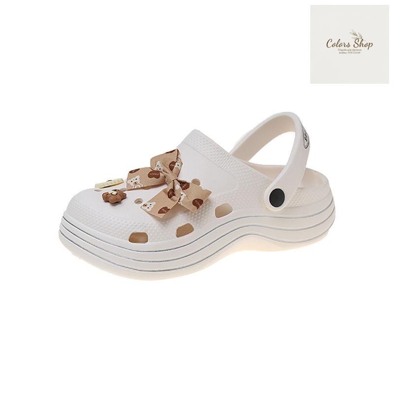 Sục cross,dép nữ có lỗ thoáng khí quai hậu phong cách Hàn Quốc tăng 5cm chiều cao hai màu cơ bản