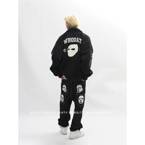 Áo khoác Bomber Varsity  Jacket Bóng chày WHODAT 9ty unisex form rộng full dạ nỉ thêu phong cách đường phố Âu Mỹ