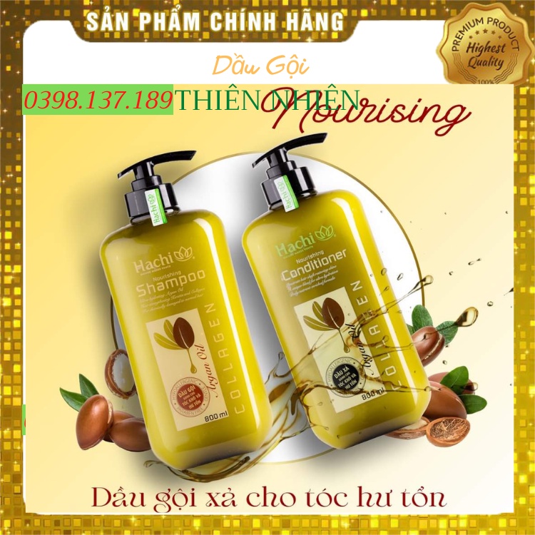 Cặp dầu gội và dầu xả  Argan Hachi 800ml thảo dược thiên nhiên