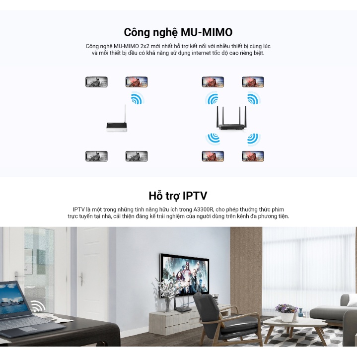 [Mã ELTO12 giảm đến 40K đơn 100K] A3300R - Router Wi-Fi băng tần kép Gigabit AC1200 - Hàng chính hãng. | BigBuy360 - bigbuy360.vn