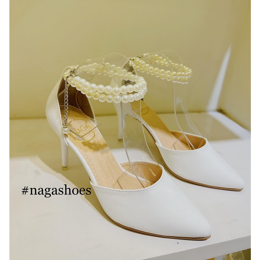 CAO GÓT NAGASHOES MŨI NHỌN QUAI NGỌC TRAI NHÂN TẠO 8P NAC246