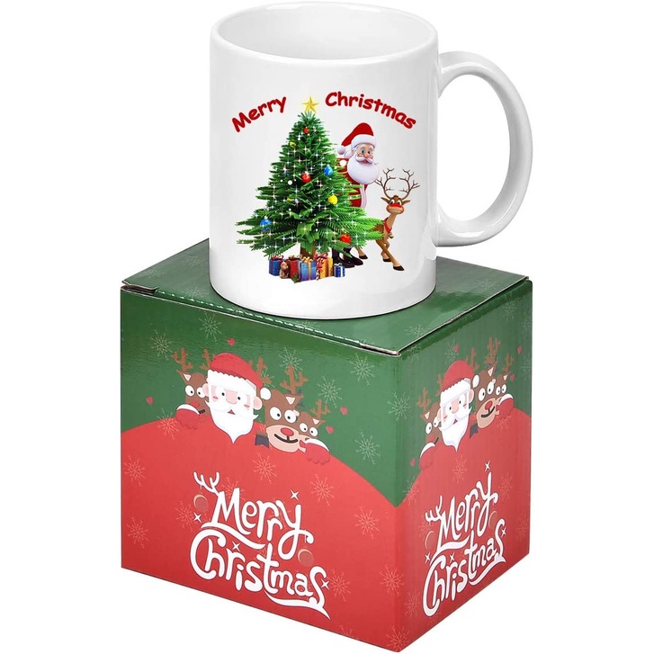 Ly cốc sứ in hình họa tiết giáng sinh, Merry Christmas - Cây thông noel