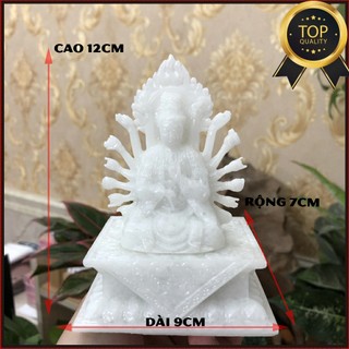 Tượng Đá Phật Bà Quan Âm Nghìn Tay Nghìn Mắt - Cao 12cm - tượng 2 mặt - màu trắng Đá Non Nước