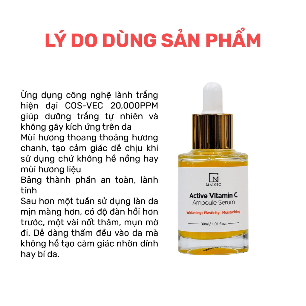 [05/2025] Serum trắng da mờ thâm giảm mụn MAIGIC Active Vitamin C Ampoule Serum 30ml