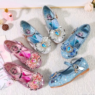 GIày Elsa bé gái đế bệt đính nơ tim Elsa cho bé từ 3-10 tuổi