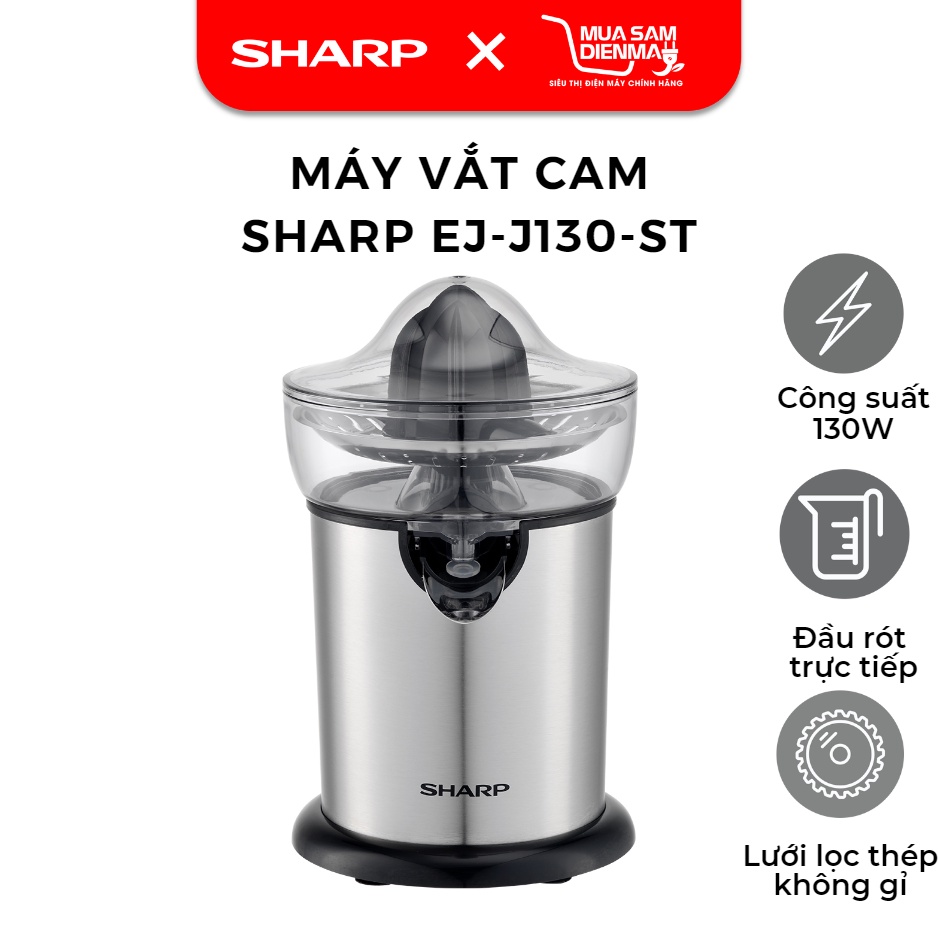 Máy Vắt Cam Sharp EJ-J130-ST Đầu Rót Trực Tiếp - Hàng Chính Hãng Bảo Hành 12 Tháng