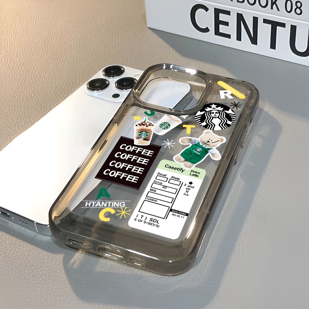 Ốp Điện Thoại Trong Suốt In Hình Gấu Và Cốc Cà Phê Cho iphone 14 Pro Max 13 11 12 7Plus X XR XS Max 8 7
