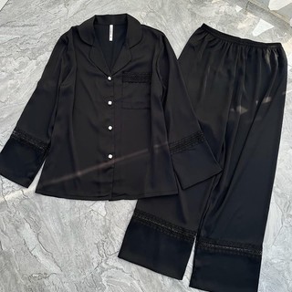 PYJAMA LỤA DÀI TRƠN ĐEN QUẢNG CHÂU XINH