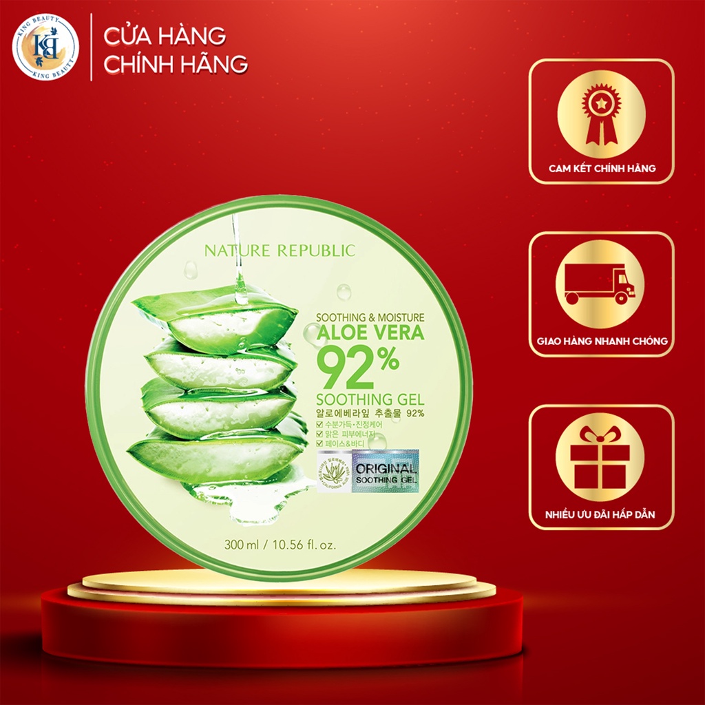 Gel lô hội dưỡng ẩm đa năng NATURE REPUBLIC Soothing & Moisture Aloe Vera 92% Soothing Gel 300ml