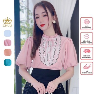 Áo sơ mi công sở nữ kiểu tay bồng viền bèo chuu a8176